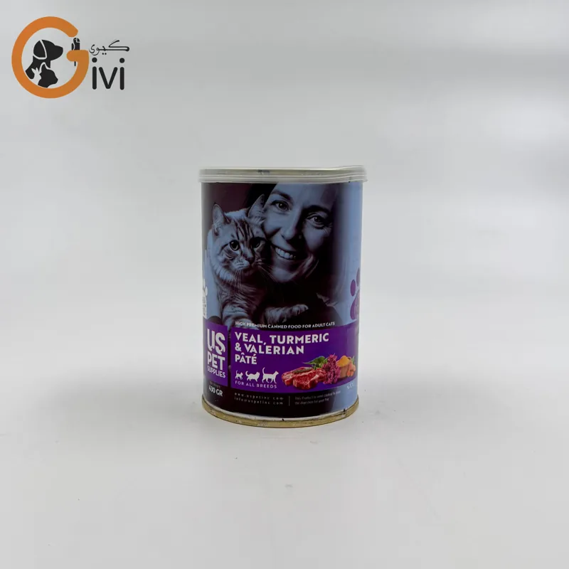 غذای کنسرو گربه 400 گرمی US+ با طعم گوشت گوساله و جوپرک