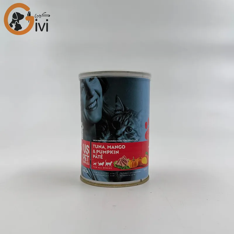 غذای کنسرو گربه 400 گرمی US+ با طعم ماهی تن و انبه