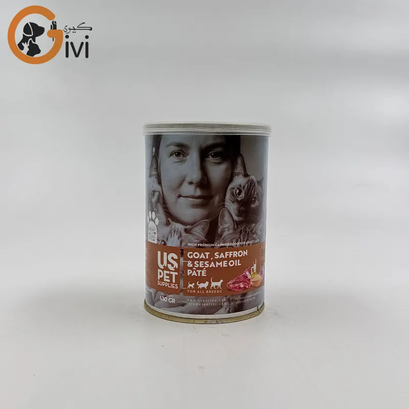 غذای کنسرو گربه 400 گرمی US+ با طعم گوشت بز و زعفران