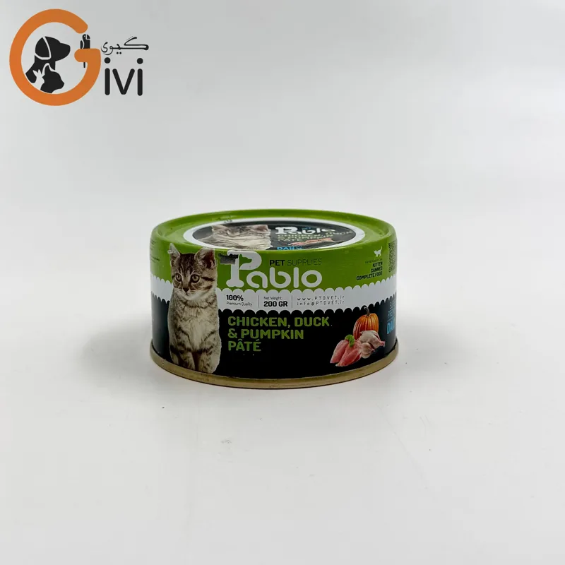 غذای کنسرو گربه 200 گرمی Pablo با طعم گوشت مرغ و اردک
