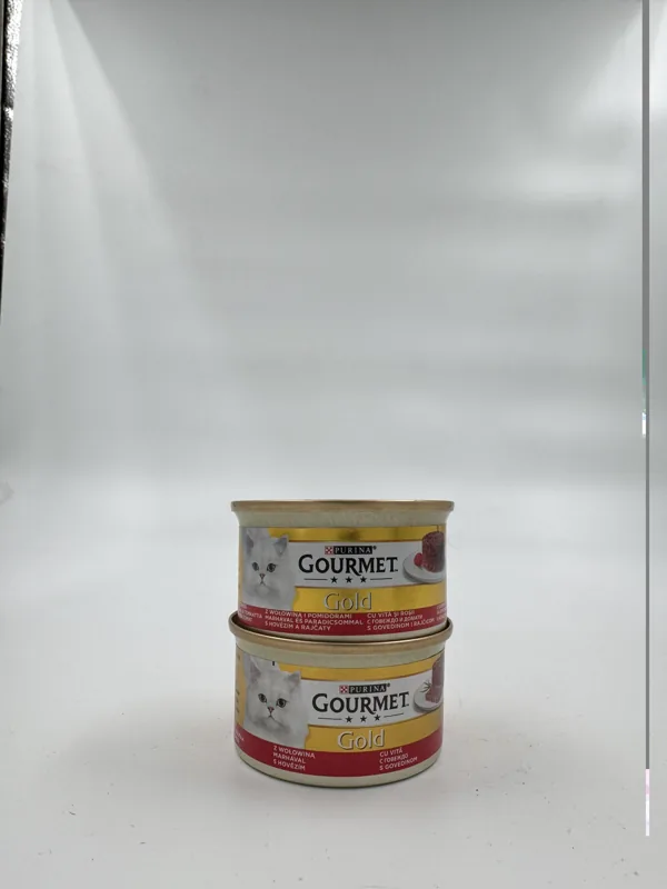 کنسرو گربه گورمت Gold با طعم گوشت گاو و گوجهفرنگی
