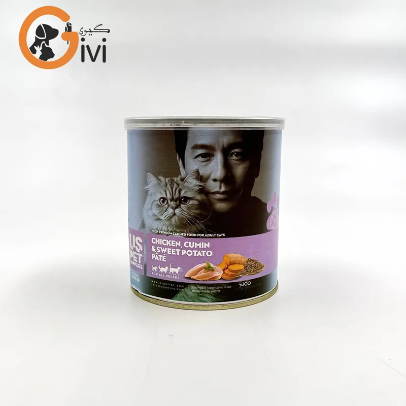غذای کنسرو گربه 800 گرمی US+ با طعم مرغ و سیب زمینی