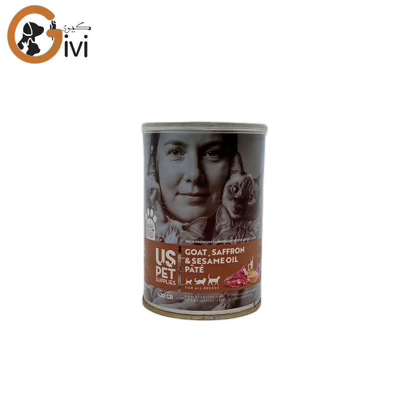 غذای کنسرو گربه 400 گرمی US+ با طعم گوشت بز و زعفران