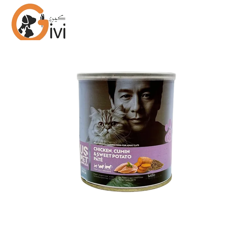 غذای کنسرو گربه 800 گرمی US+ با طعم مرغ و سیب زمینی