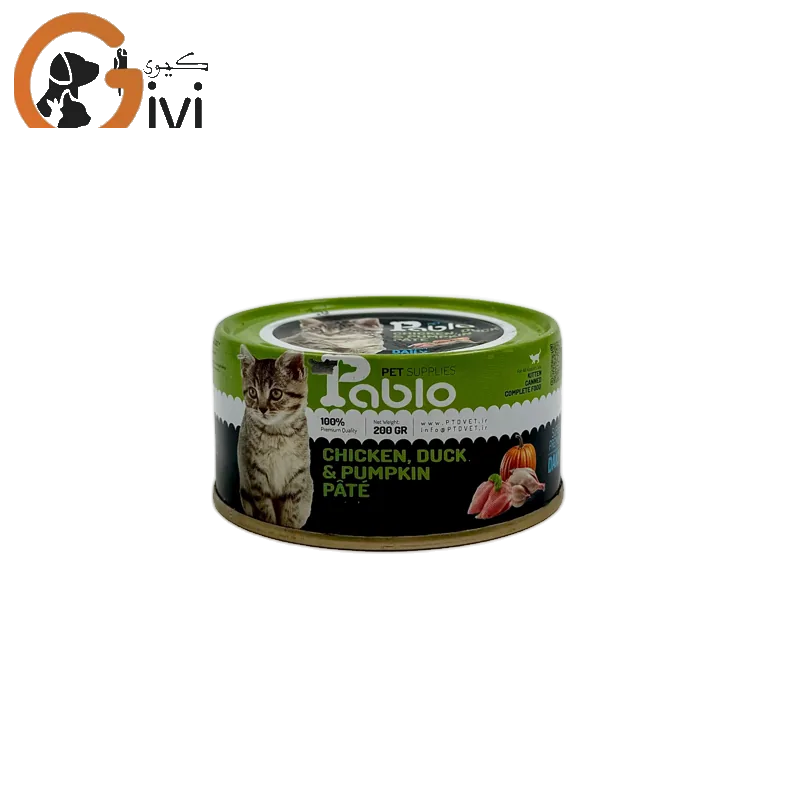 غذای کنسرو گربه 200 گرمی Pablo با طعم گوشت مرغ و اردک