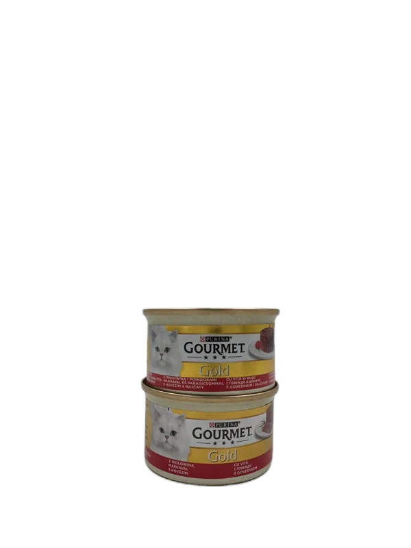 کنسرو گربه گورمت Gold با طعم گوشت گاو و گوجه‌فرنگی