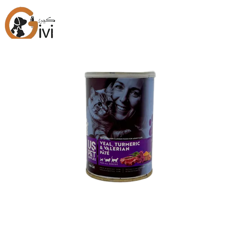 غذای کنسرو گربه 400 گرمی US+ با طعم گوشت گوساله و جوپرک